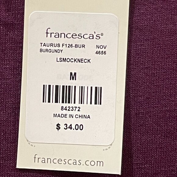 NWT $34 ALYA Francesca's Floral Print Bell Sleeve Burgundy Blouse Size Medium - Picture 3 of 5
